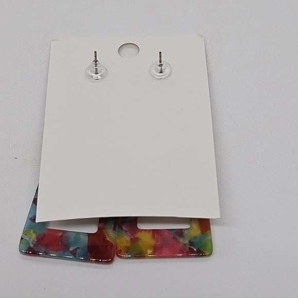 new on card funky multicolor acrylic dangle earrings - Picture 2 of 2
